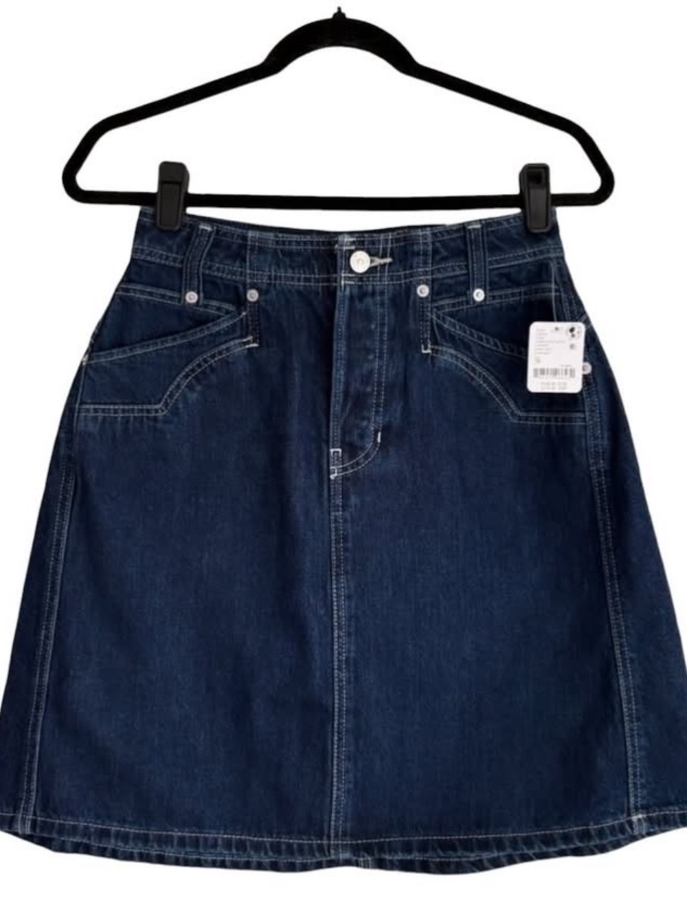 We The Free Dark Blue Denim Mini Skirt Western Seams Yoke Top Stitching Jeans